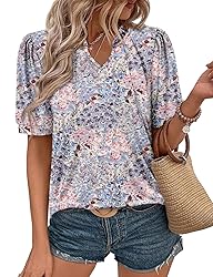 KISSMODA Women's Tunic Tops Casual V Neck Short