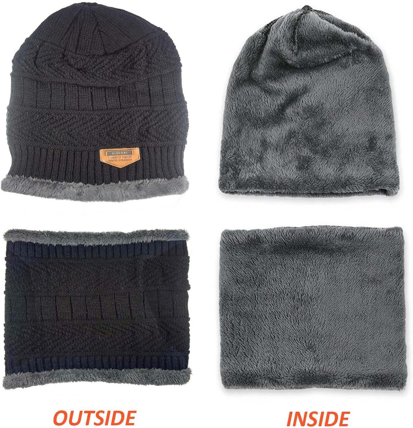 HINDAWI Black Slouchy Beanie Scarf Gloves Set for Women Warm Skull Cap Scarves Touch Screen Mittens: Clothing