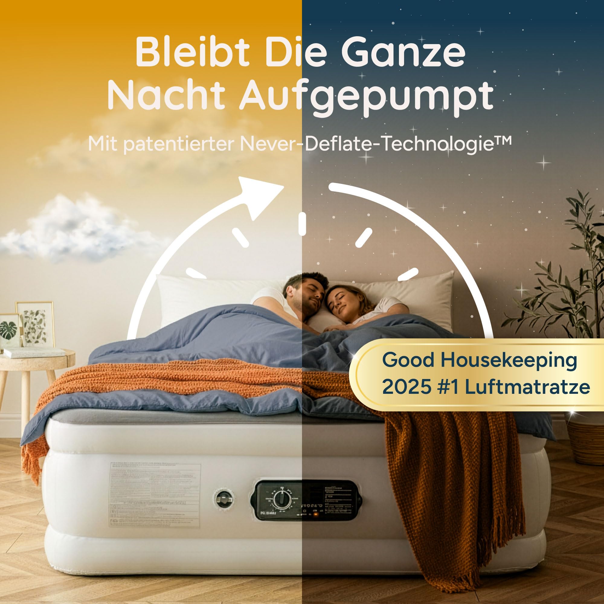 Huddle Never Deflate™ Luftbett 2 Personen 150 x 200 x 46 cm, selbstaufblasende Luftmatratze mit Pumpe, perfekte Gästematratze & Campingmatratze, USB-C-Port & Nachtlicht 2