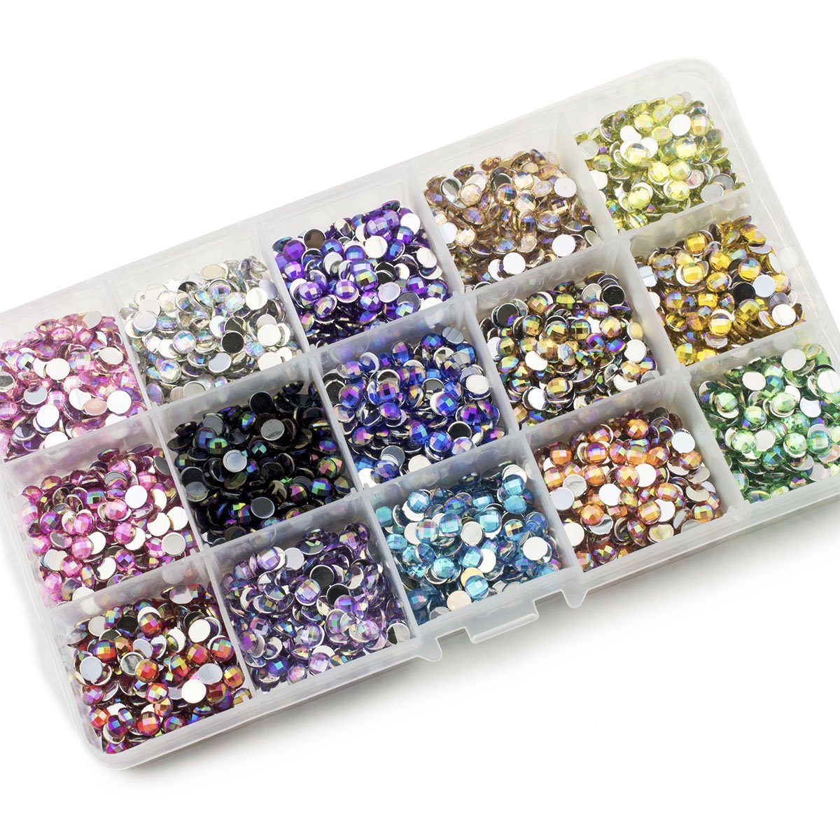 Summer-Ray 5mm Flat Back Assorted AB Colour Globe Cut Rhinestones in Storage Box Set 1