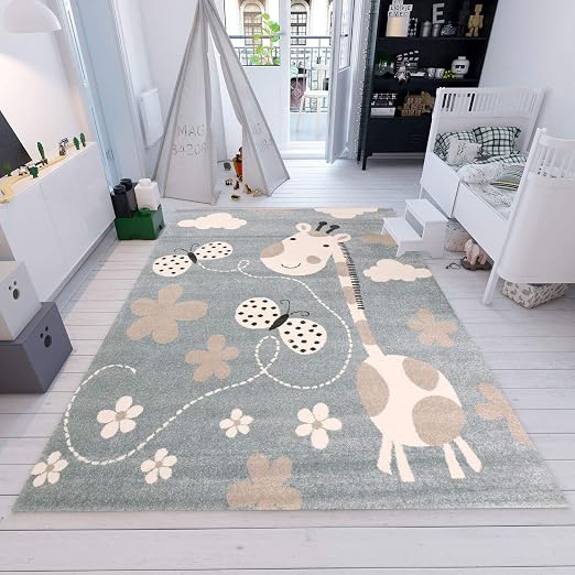 Kinderteppiche Giraffe Mit Schmetterling Und Blumen