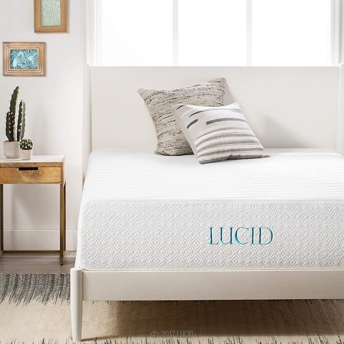 LUCID Plush Memory Foam and Bamboo Mattress - Breathable and Cooling