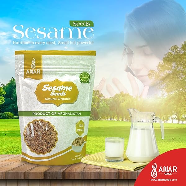 ANAR SESAME SEEDS | PREMIUM 16OZ (454G) BAG | BROWN RAW SESAME SEEDS FOR EVERYDAY USE | BEST FOR BAKING COOKIES, MIX IN MILK, SPRINKLE ON SALAD | RICH & NUTRITIOUS | NATURALLY GROWN IN AFGHANISTAN | PACK OF 1 | RESEALABLE BAG