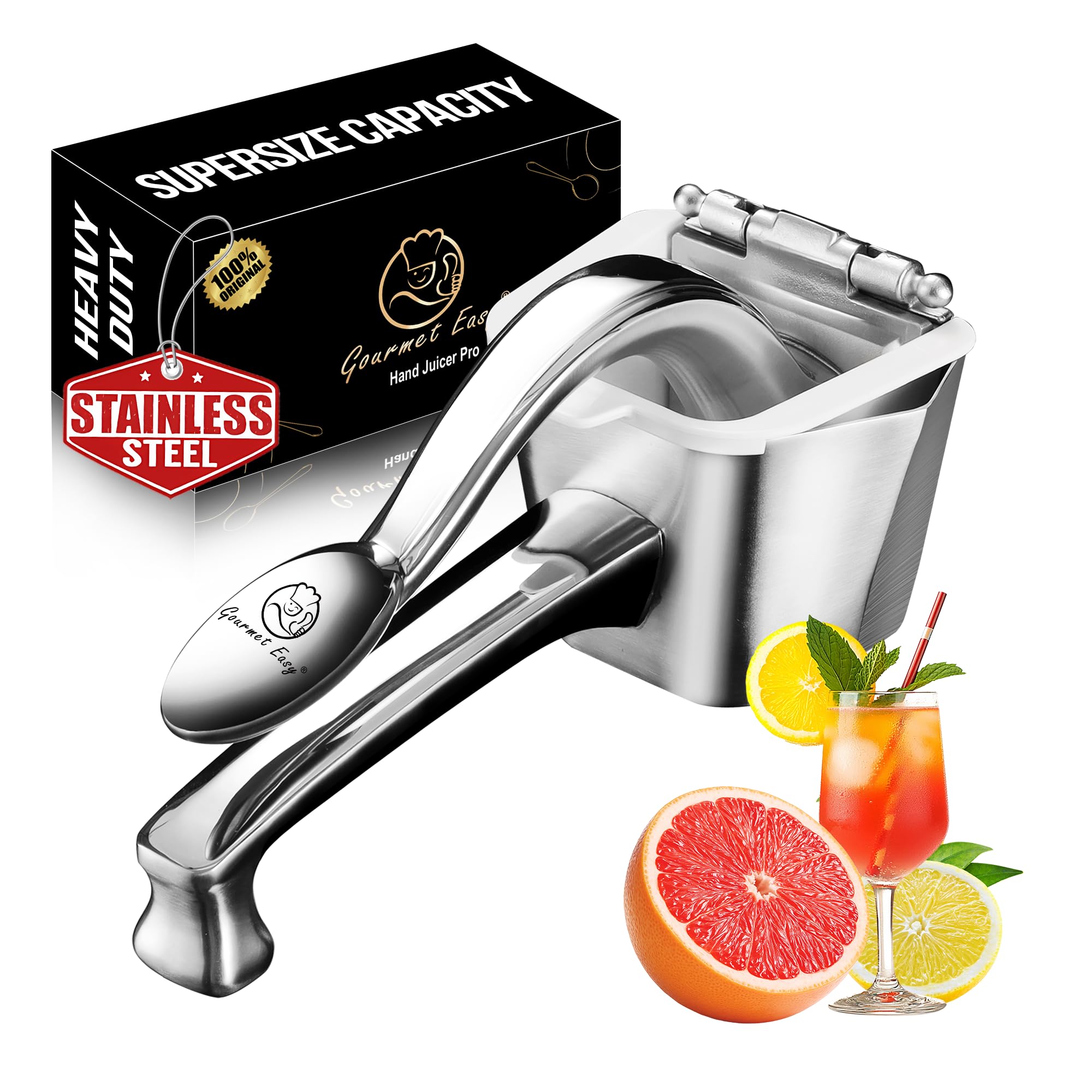 Stainless Steel Lemon Squeezer, Heavy-Duty Orange Juicer, Durable Hand Press Citrus Juicer, Portable Lime Squeezer, Rust-Free, Easy to Clean, Ideal for Kitchen & Bar, 5-Year Warranty