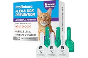 PROELOBARA Flea and Tick Prevention for Cats & Kittens: Waterproof Topical Cat Flea and Tick Treatment – Fast-Acting & Long-Lasting At Home Flea Control for Cats Over 1.5 lbs and 8 Weeks or Older – 6-Dose Supply