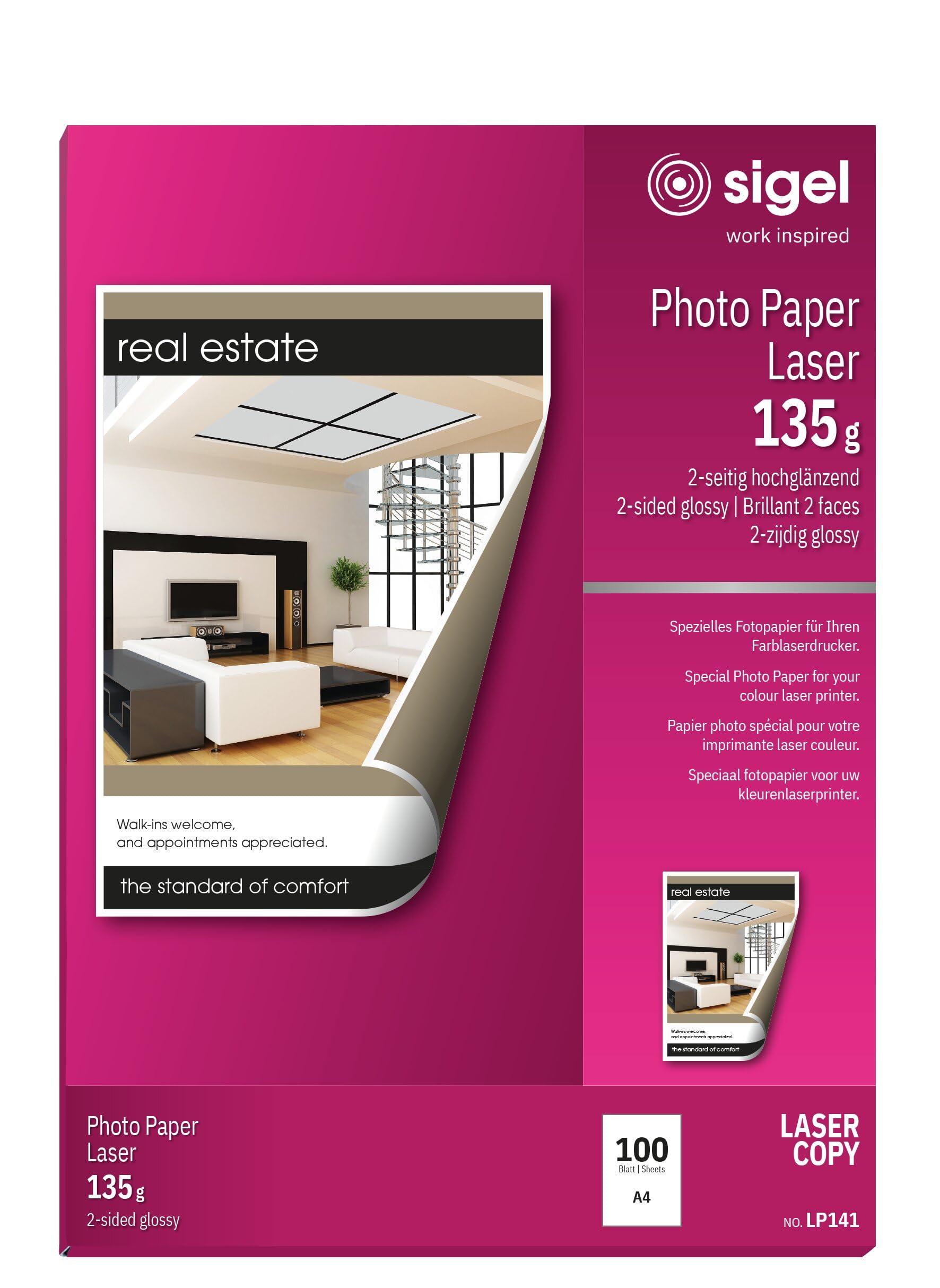 SIGEL LP141 Photo Paper for Colour Laser/ Copier, A4, White, 135gsm, 100 sheets