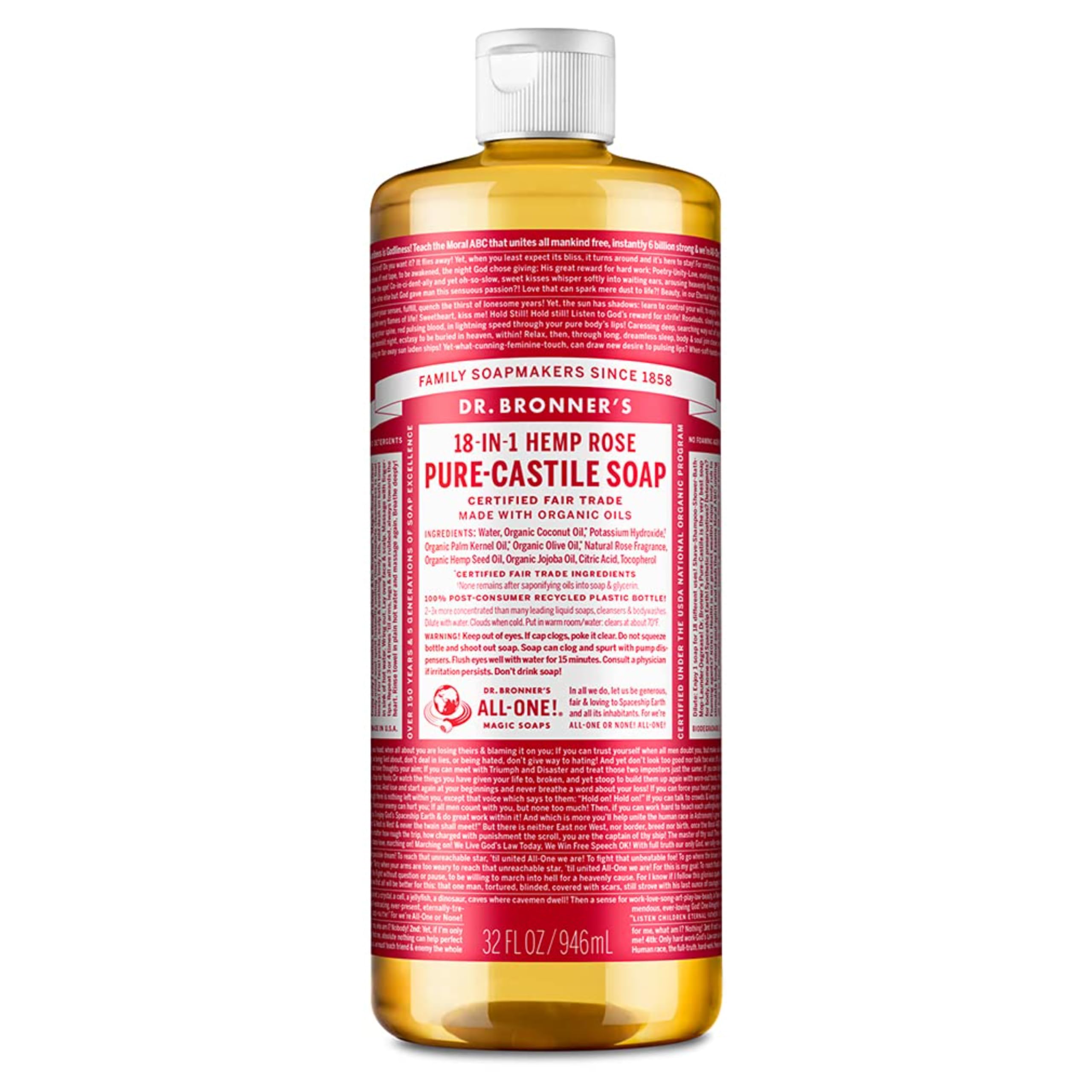 Dr Bronner's 946 ml Organic Rose Castile Liquid Soap