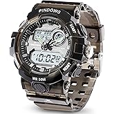 PINIDOUS Womens Watch for Women Digital Sports Watch,7 Color LED Light Large Analog Digital Display Waterproof Watch with Alarm Stopwatch Hourly Chime Multi-Function Wrist Watches