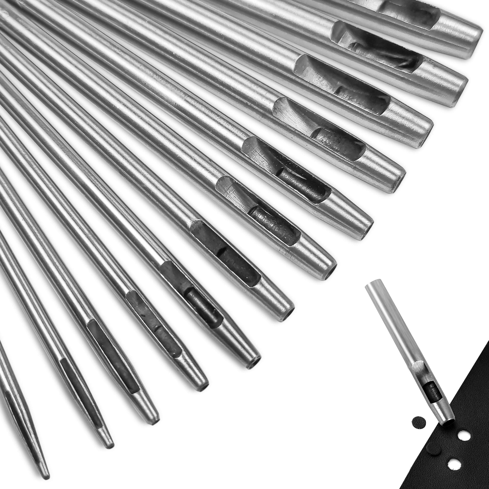 qipuneky 12pcs/set, Leather Puncher, Leather Processing Tool for Leather Watchband, Belt Canvas Paper Plastic Hollow Puncher Tool (steel)