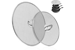2-Pack Splatter Screens for Frying Pan - Stainless Steel Grease Splatter Guard with Foldable Knob, Ultra-Fine Mesh, Rust-Free