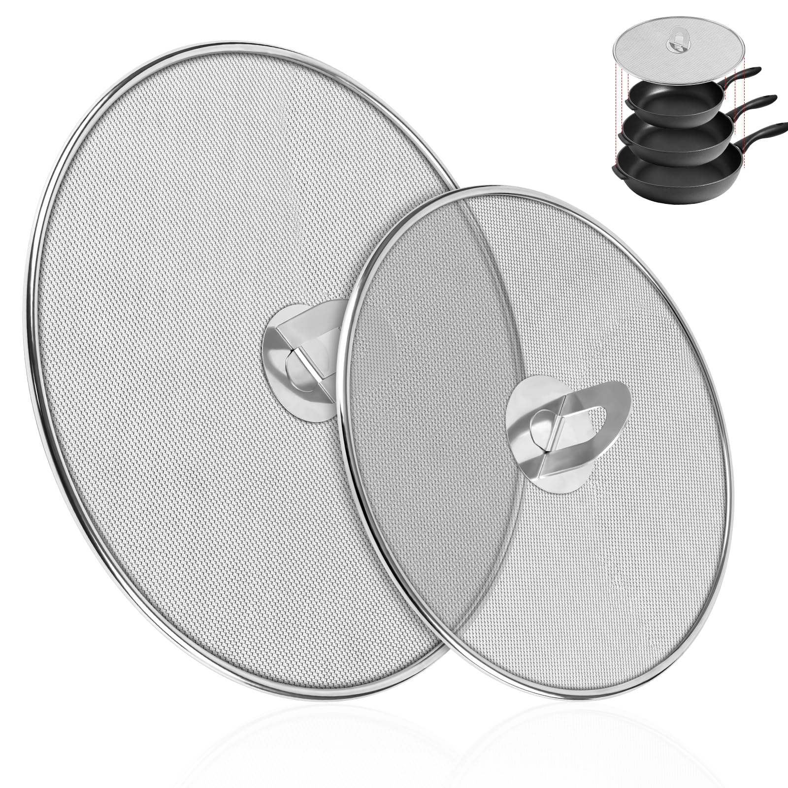 Photo 1 of 2-Pack Splatter Screens for Frying Pan - Stainless Steel Grease Splatter Guard with Foldable Knob, Ultra-Fine Mesh, Rust-Free (10" & 13") - No Oil Mess, No Burns,Ultra Fine Mesh