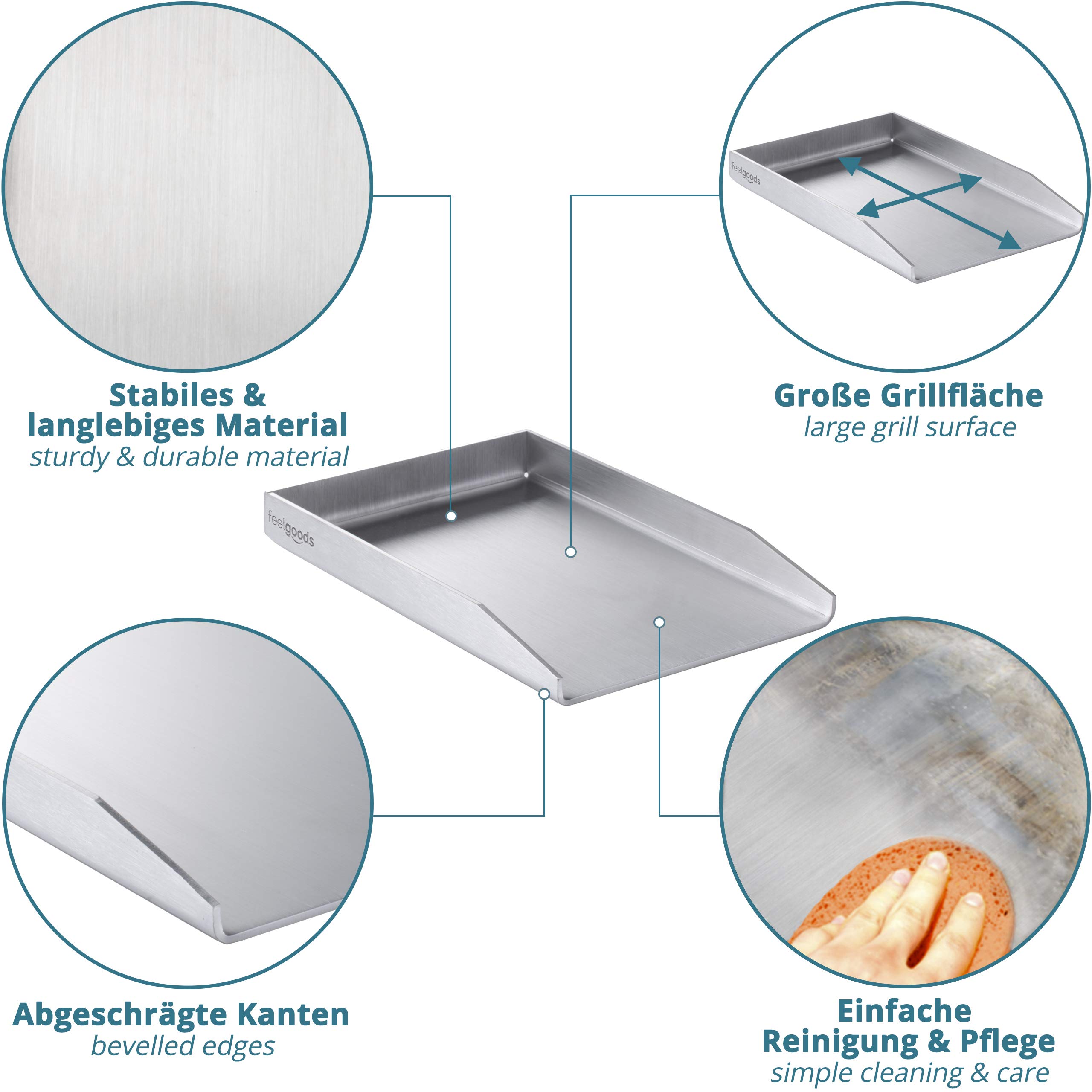 Smartpeas Edelstahl Grillplatte - Plancha Universalgröße 20 X 30 Cm Für Viele Kohle - Und Gasgrills Plus Grillspachtel 3