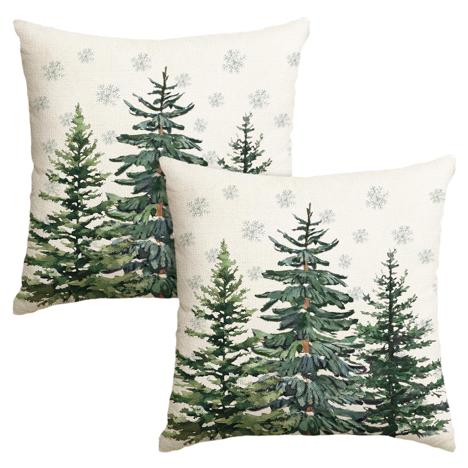 Artoid Mode Pine Trees Snowflakes Christmas Cushion Covers Set of 2, 45x45 cm Winter Decorative Pillow Case Cover Sofa Living Room Outdoor Decor