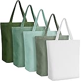 Reginary Reusable Canvas Grocery Shopping Tote Bag Bulk with Zipper Employee Staff Appreciation Gift for Valentine Galentine(Green,White,5 Pcs)