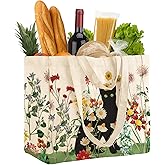 Miss Adola Large Canvas Grocery Tote Bag - Reusable Extra Large Shopping Shoulder Bags with 6 Inner Pockets & 2 Handle Strap