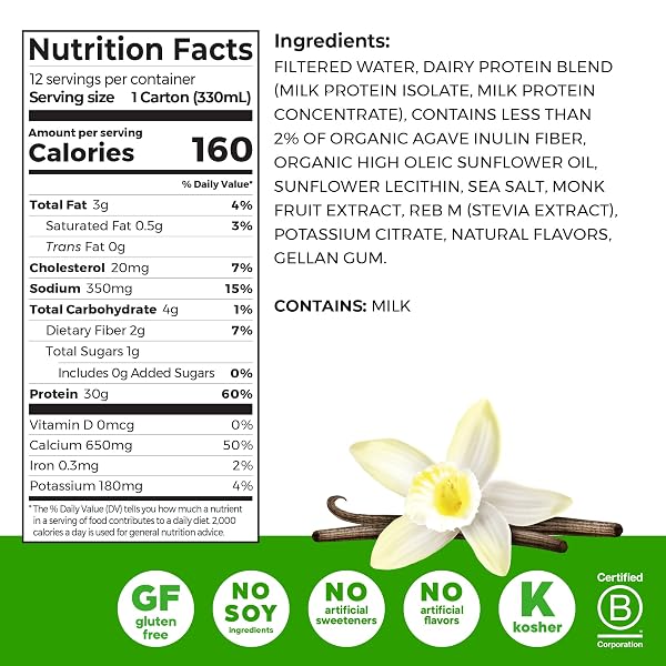 ORGAIN 30G HIGH PROTEIN SHAKE, DAIRY ISOLATE MILK PROTEIN, VANILLA BEAN, 5G BCAAS, 1G SUGAR PER SERVING, MEAL REPLACEMENT, READY TO DRINK, KETO FRIENDLY, GLUTEN-FREE 11 FL OZ (PACK OF 12)