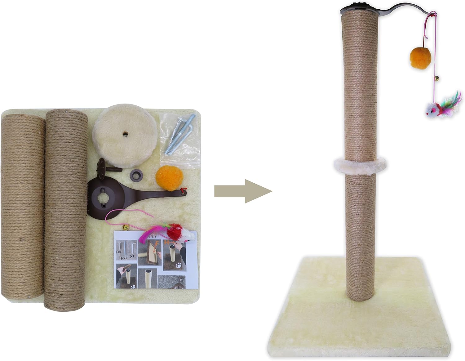 Littlefun Cat Scratching Post Kittens Interactive Play Toys, Plush Sisal Scratch Pole Cat Kitten Scratcher (Beige, Cylinder) - Image 5