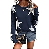 SHENHE Women's Star Pattern Crew Neck Drop Shoulder Casual Sweater Pullover Knitwear