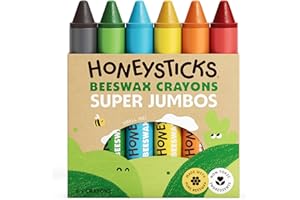 Honeysticks Super Jumbo Crayons (6 Pack) - 100% Pure Beeswax, Non Toxic Crayons for Toddlers 1-3, Extra Large Crayon Size, Easy to Hold and Use, Unbreakable Toddler Crayons, Eco-Friendly