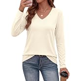 PRETTYGARDEN Women's Long Sleeve Shirts V Neck Going Out Tops Fall Outfits | Cotton T-Shirts, Plain Basic Tees, Soft Comfy, Casual Blouses, Teacher Shirts, Work Tops, Fashion Clothing, Solo or Layered