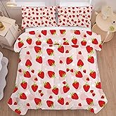 FUYEUN Strawberry Bedding Set Full/Queen Size Pink Fruits Comforter for Kids Girls Teen Women Kwaii Bedroom Decor Cute Quilt Bed Sets, 1 Comforter 2 Pillowcases