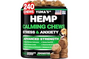 YUMA'S Hemp Calming Chews for Dogs - 240 Treats - Advanced Dog Calming Chews - Anxiety Relief Supplement Treats with Melatonin - Sleep Aid for Separation, Barking, Stress, Hip and Joint Support Made in USA