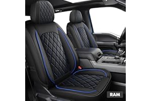 MIROZO 2PCS Front Ram Seat Covers, Waterproof Truck Cushion Compatible with 2009-2024 RAM 1500 2500 3500 Truck Pickup Crew Quad Cab (2PCS Front, Black and Blue)