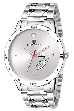 Day Date Functioning Silver Dial Chain Watch for Men