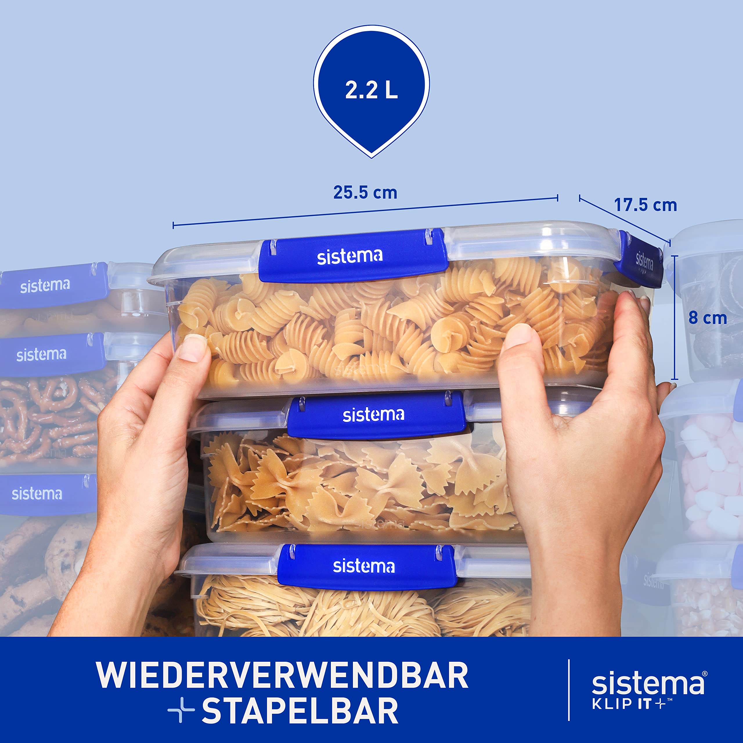 Sistema KLIP IT PLUS Frischhaltedosen Set | 2,2 l | auslaufsichere, stapelbare und luftdichte Vorratsdosen mit Deckel | geeignet für Kühl-/Gefrierschrank | Brotdose schule | 3 Stück 4