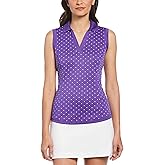 PGA Tour Womens Polka Dot Printed Sleeveless Golf Polo Shirt