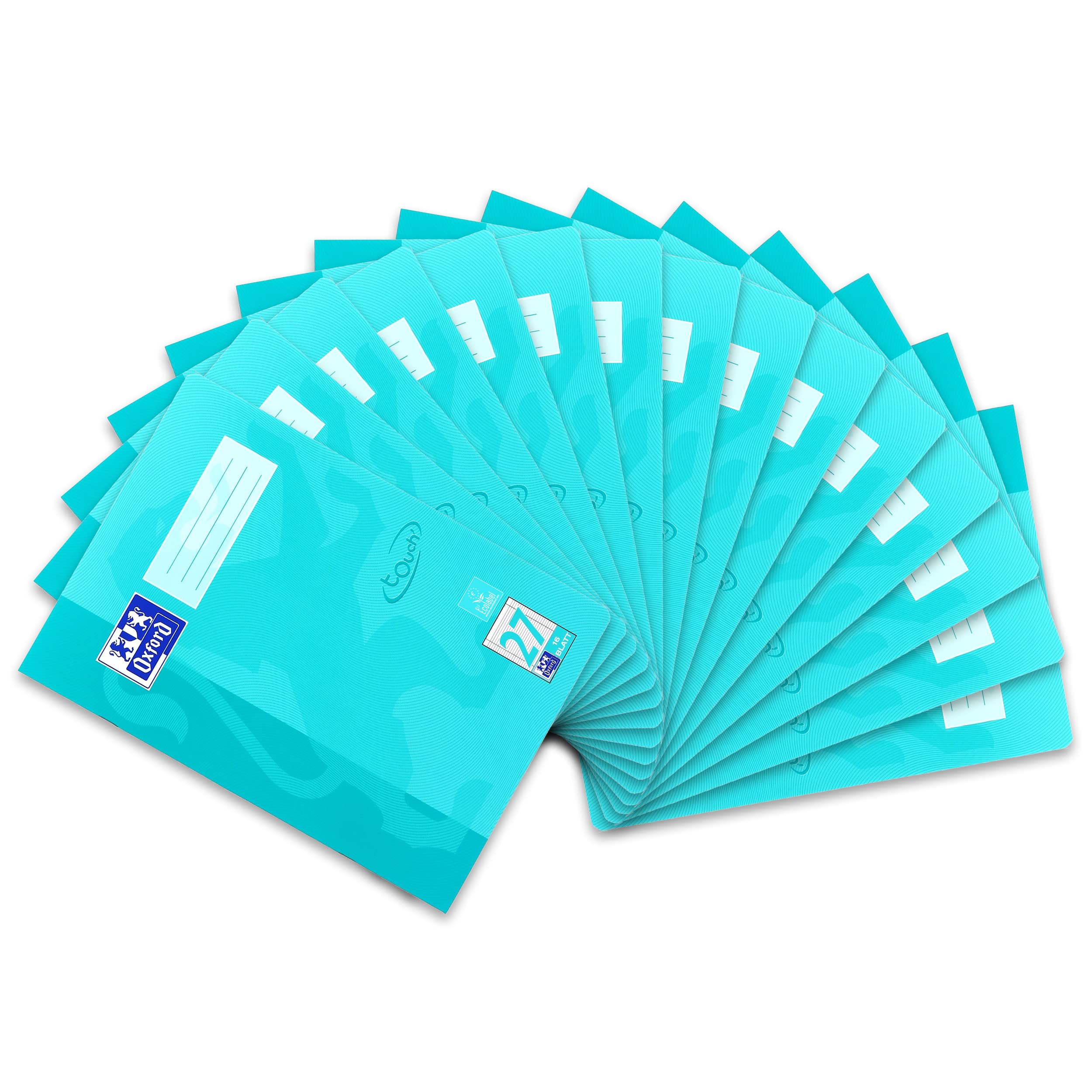 Oxford Touch Exercise Book DIN A4 Lined 16 Pages, Aqua Blue, Pack of 15