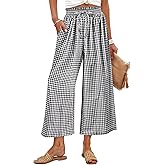 ANRABESS Womens Striped Gingham Palazzo Capri Pants Pajama Wide Leg Lounge Trousers Plaid Cute Crop PJ Bottoms with Pockets