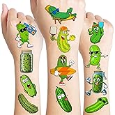 96 PCS Funny Pickle Pre-cut Temporary Tattoos for Kids | Sticker Fruit Vegetable Cool Cucumber Birthday Party Decorations Supplies Favors Decor Gifts Boys Girls School Reward Themed