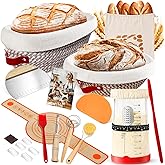 FJZZ Sourdough Starter Kit with 9" Round & 10" Oval Banneton Proofing Basket and 37oz Starter Jar - Beginner-Friendly Sourdough Bread Baking Supplies and Baking Gifts for Women, Men Bakers