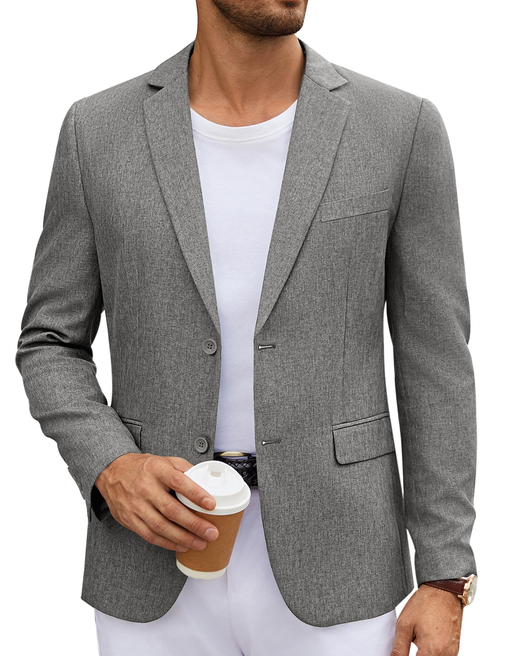 Photo 1 of COOFANDY Men Linen Sport Coat Casual Blazer Formal Sport Jacket Lightweight Slim Fit Unlined Suit Jacket Solid, XXXL Gray
