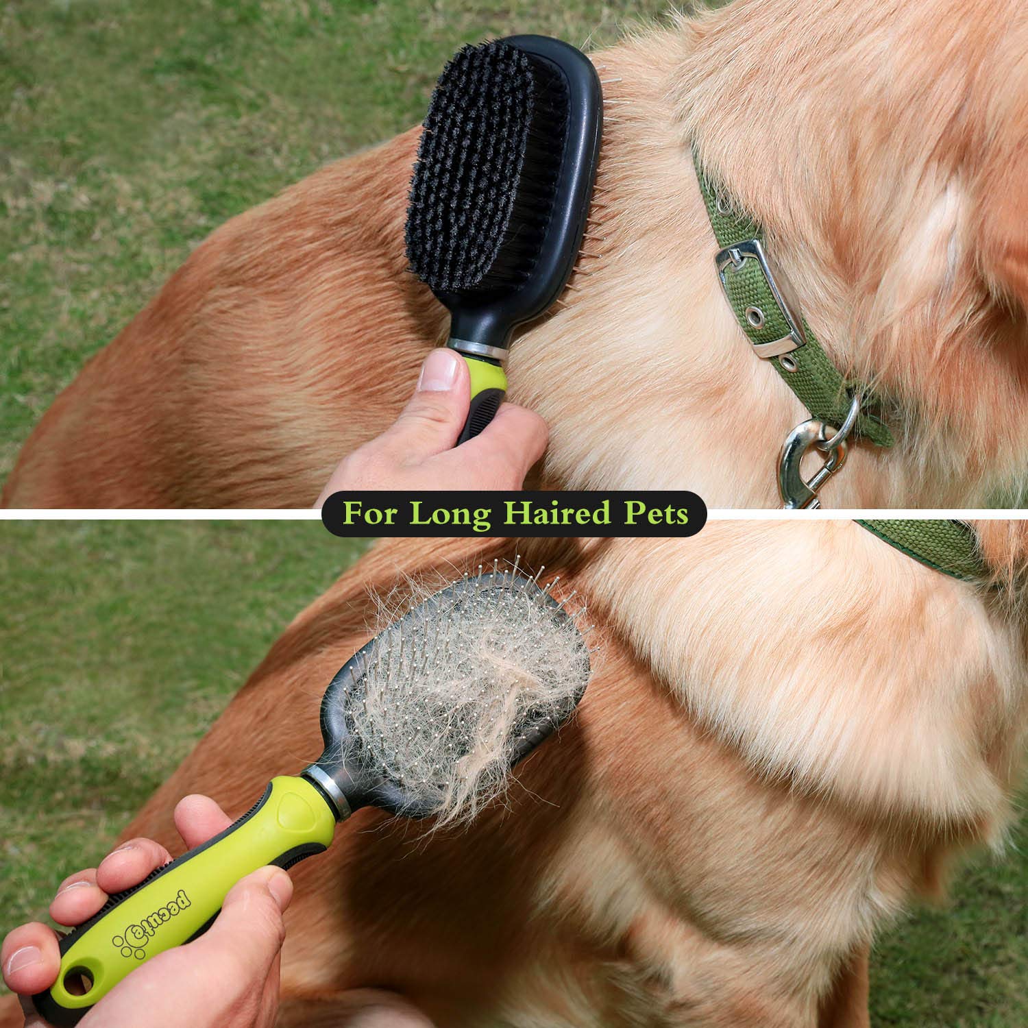 Spazzola per Cani 2 in 1 con Punte Arrotondate per Pelo Corto o Lungo, per massaggio e Elimina Pelo Superfluo Morto