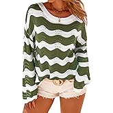 Arach&Cloz Women's Linen Blend Crochet Bell Sleeve Beach Vacation Striped Tops 2026