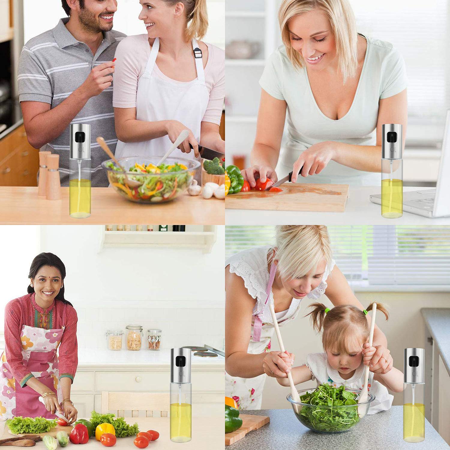 Oil Sprayer Dispenser Oil Spray Bottle Vinegar Sprayer/Dispenser with Plastic Funnel + Cleaning Brush Transparent Glass&Stainless Steel 100ml for BBQ,Frying,Baking,Salad