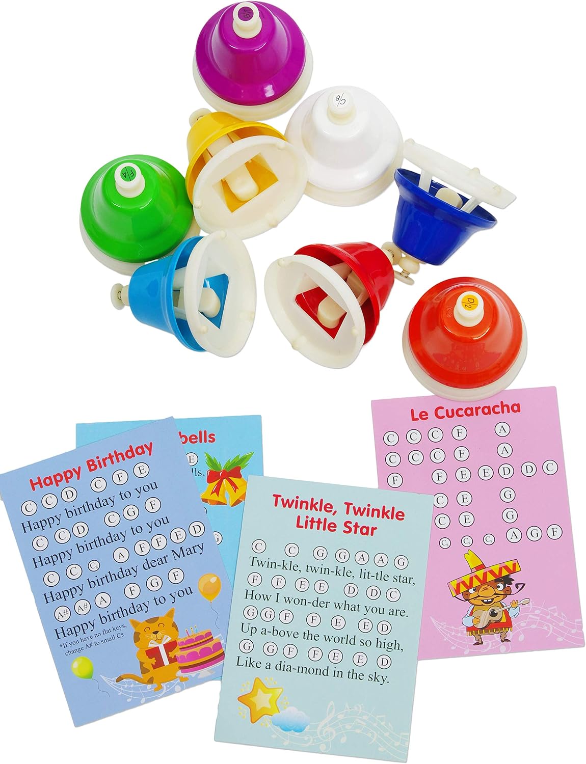 8-note Color Desk Bell Set – Song Book with Easy Sheet Music, Music ...