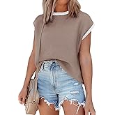 Saodimallsu Womens Summer Cap Sleeve Knit Tops Casual Sleeveless Sweater Vest Crew Neck Color Block 2025 Trendy Tank Top