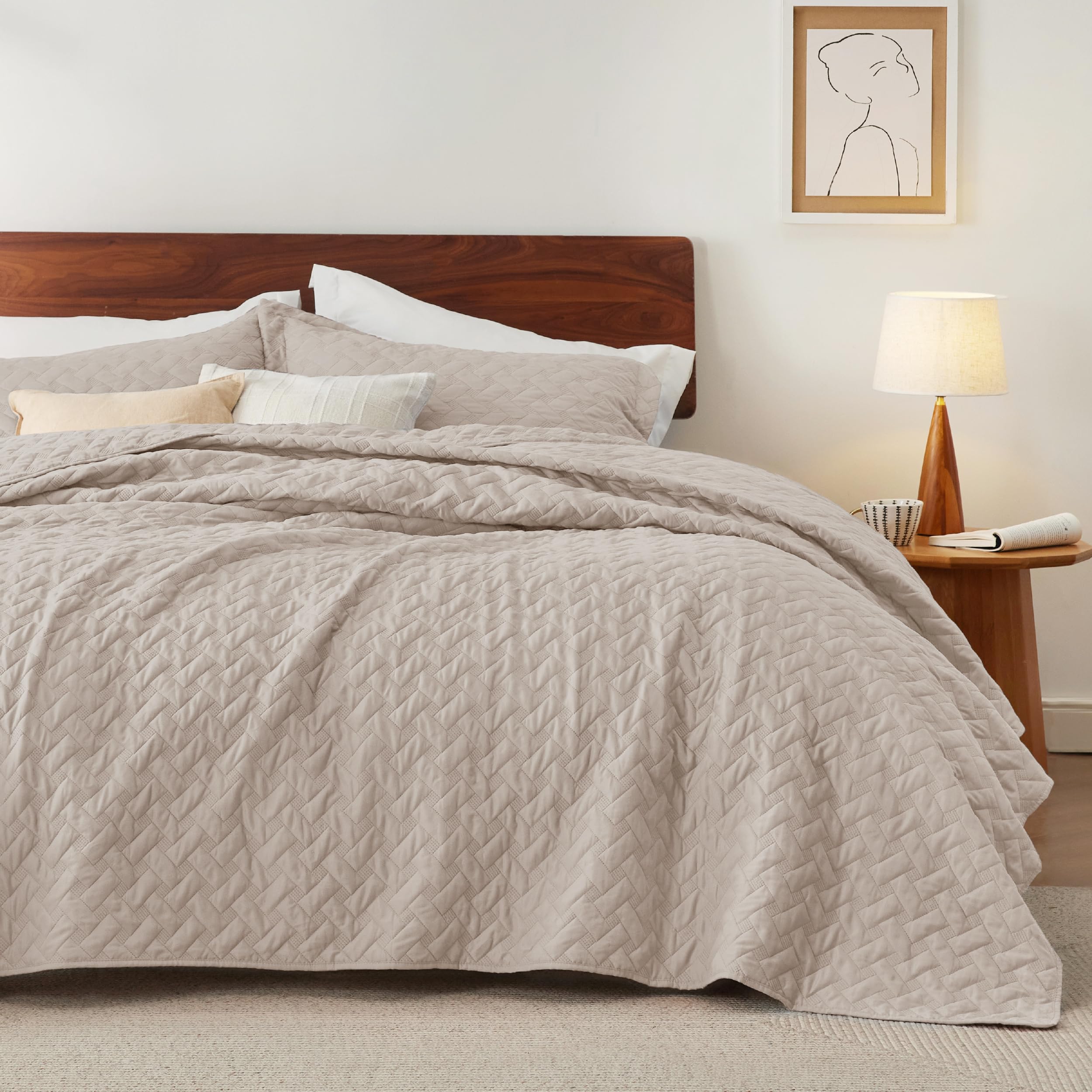 Photo 1 of Bedsure Quilts King Size - Lightweight Bedspreads King Size with Basket Weave Pattern, Soft Quilt Bedding, Light Beige Comforter Coverlet for All Seasons (106" x 96")