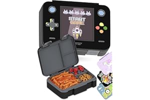 BEARFOOT Bento Box Compact, BPA-Free Children's Lunch Box for School & Nursery, Leak-Proof Lunch Box for Girls and Boys, Practical, Lightweight and Compact (Game Black, 4 Cups)