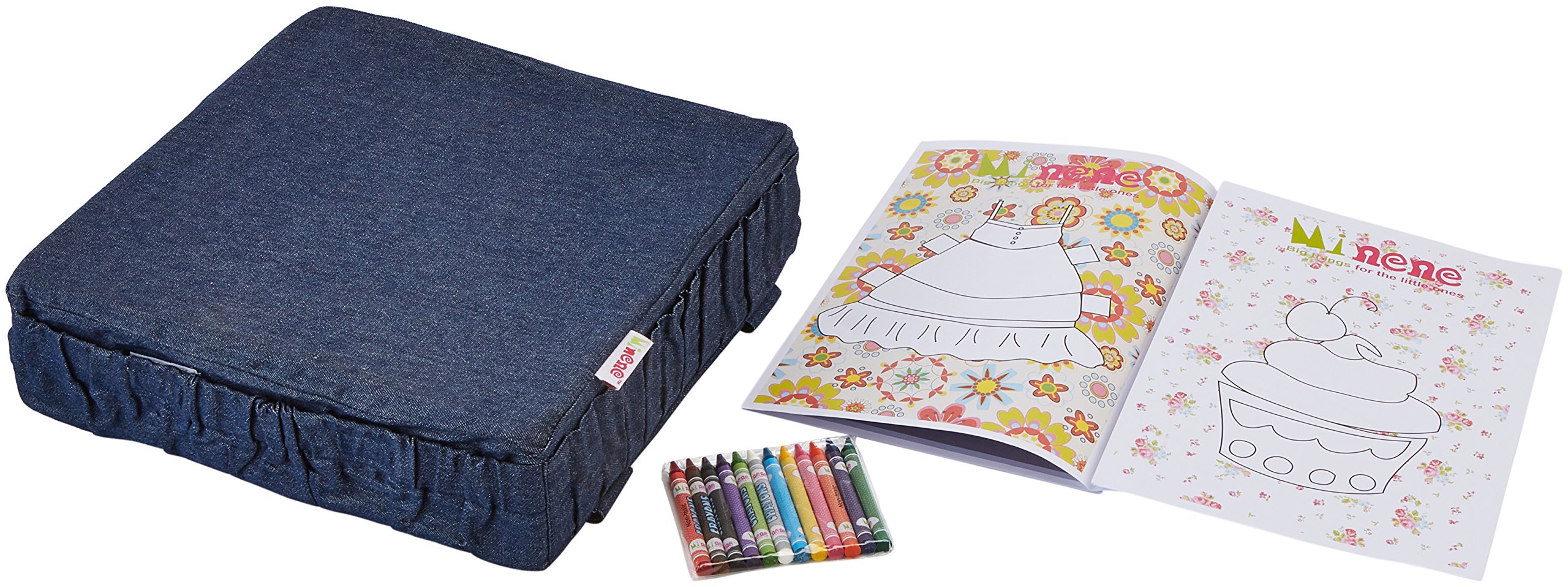 Minene Booster Seat Cushion Sturdy Dismountable Adjustable Harness Baby Toddler Infant Cushion Dining Chair On The Go Booster Seat Bag Travel Storage Chair (Denim)