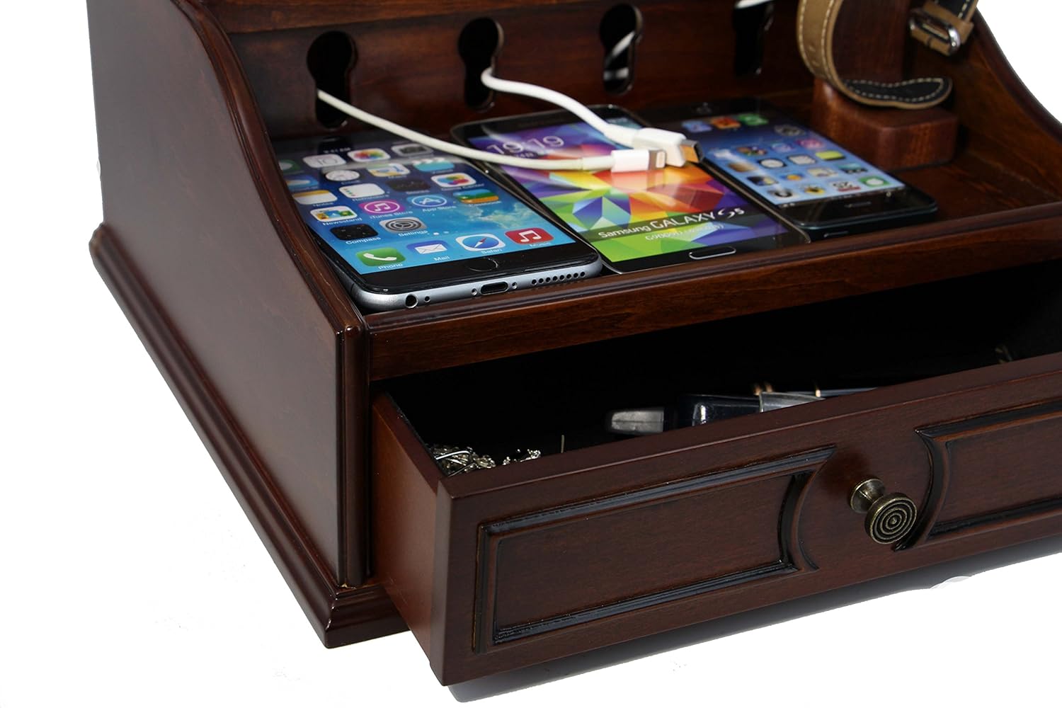 Wooden Multi Device Charging Station and Cord Organizer for Smartphones