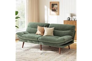 Marsail Futon Sofa Bed, Futon Couch with Adjustable Backrest & Armrests, Convertible Small Sleeper Sofa Bed for Small Apartments, Study Room, Office, Corduroy Loveseat, Green