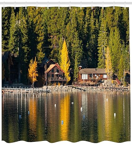 Ambesonne Lake Tahoe Shower Curtain Carnelian Bay Photography Log