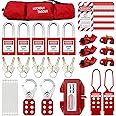 SAFBY Lockout Tagout Kits Electrical Loto - Clamp-On Circuit Breaker Lockout, Group Lockout Hasps, Lockout Tag, Universal Multi- Pole Breaker with Pocket Bag
