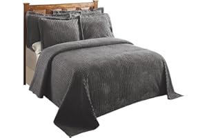 Better Trends Gray King Bedspread, 100% Cotton Tufted - Classic Stripe Coverlet, Soft & Cozy Bedding for All Seasons, Machine Washable - Jullian Collection