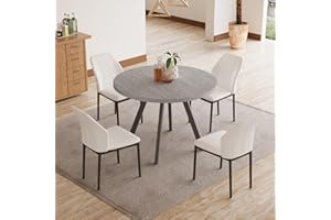 Zerifevni Round Dining Table Set for 4, Modern Casual Coffee Table Set for Kitchen, Living Room, Apartment, Space Saving (Dining Table + 4 White Chairs)