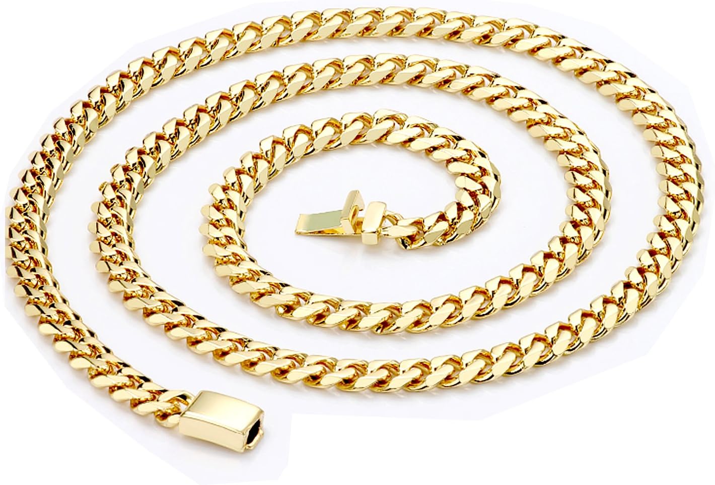 14K Gold Chain Necklace 9MM Diamond Cut Miami Cuban Link Style Real solid clasp w/Round Edges (24)